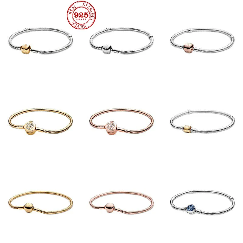 

Hot Sale 100% Real Sterling Silver classic style Snake Chain Bracelet For Women Fit Original Pamura Charm Beads Jewelry Gift