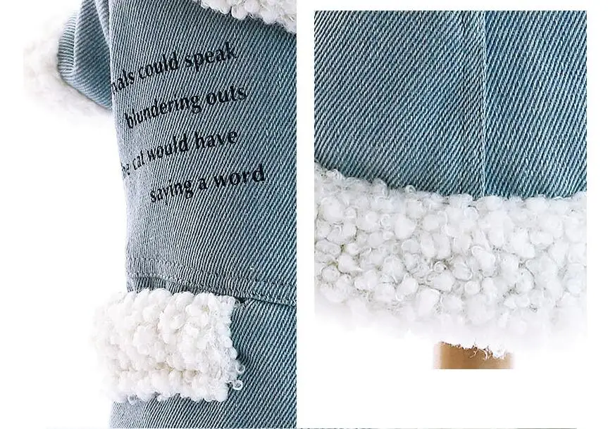 S-XXL зимнее теплое джинсовое пальто с хлопковой подкладкой для питомцев маленьких