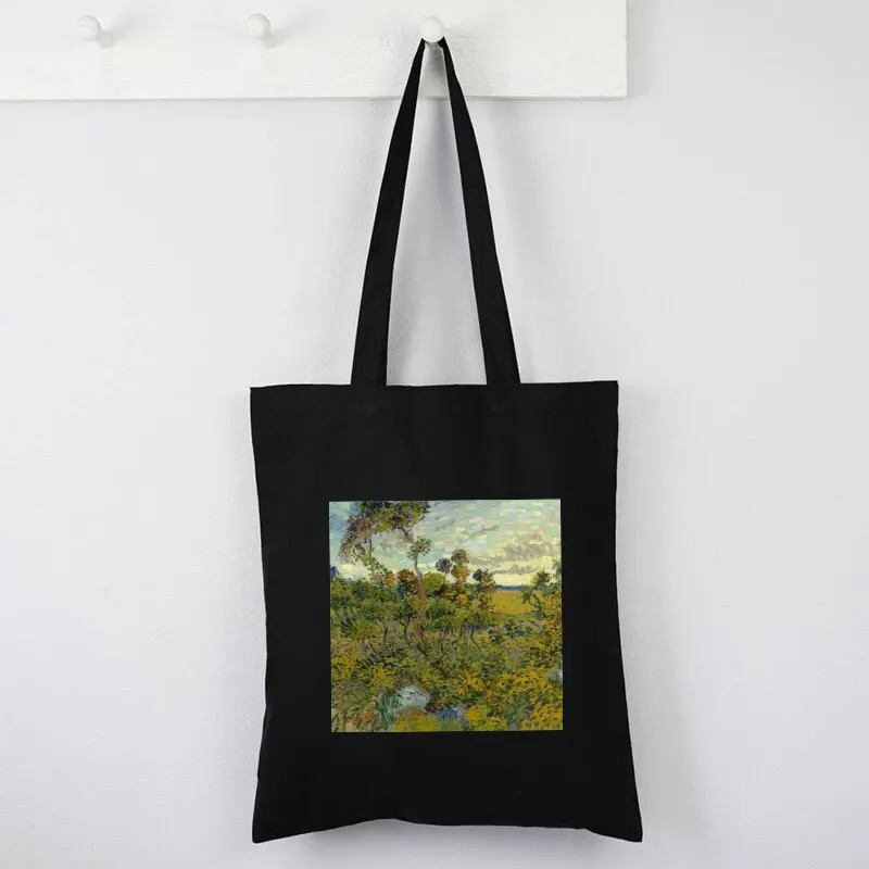 

Classic Shopping Bag Graphic Van Gogh Pattern Canvas Tote Bags Foldable Shopper Bag Student Book Bags Vintage Shoulder Bags