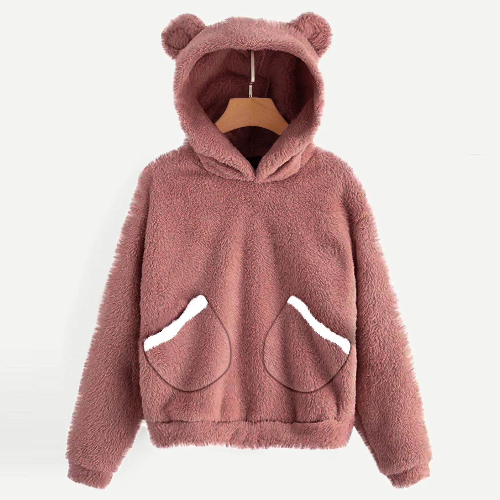 

Sweatshirt Women Pullover Bear Ear Villus Women's Long Sleeve Fleece Sweatshirt Cute Sweet Warm Shape Fuzzy Hoodie Sudaderas