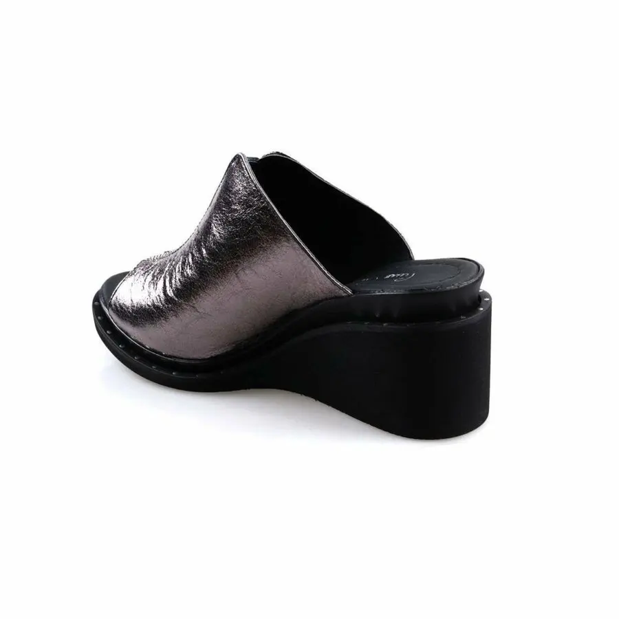 

Pierre Cardin Pc-6324 Wedge Heel Platinum Leather Women'S Slippers