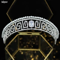luxury european royal princess crown cz zircon pearl wedding tiaras and crowns birthday party pageant bridal hair accessories
