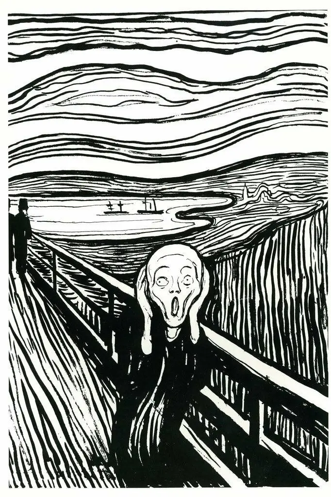 Edvard Munch иллюстрация крика литограф UK Настенная Наклейка Шелковый постер