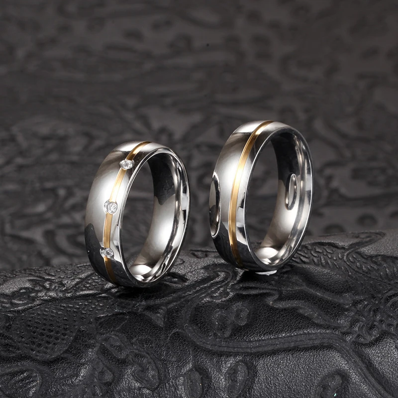 

New Fashion Wedding Rings For Couples Stainless Steel Ring Never Fade Promise Ring Surprised Gift AAA+ CZ Stone Jewelry