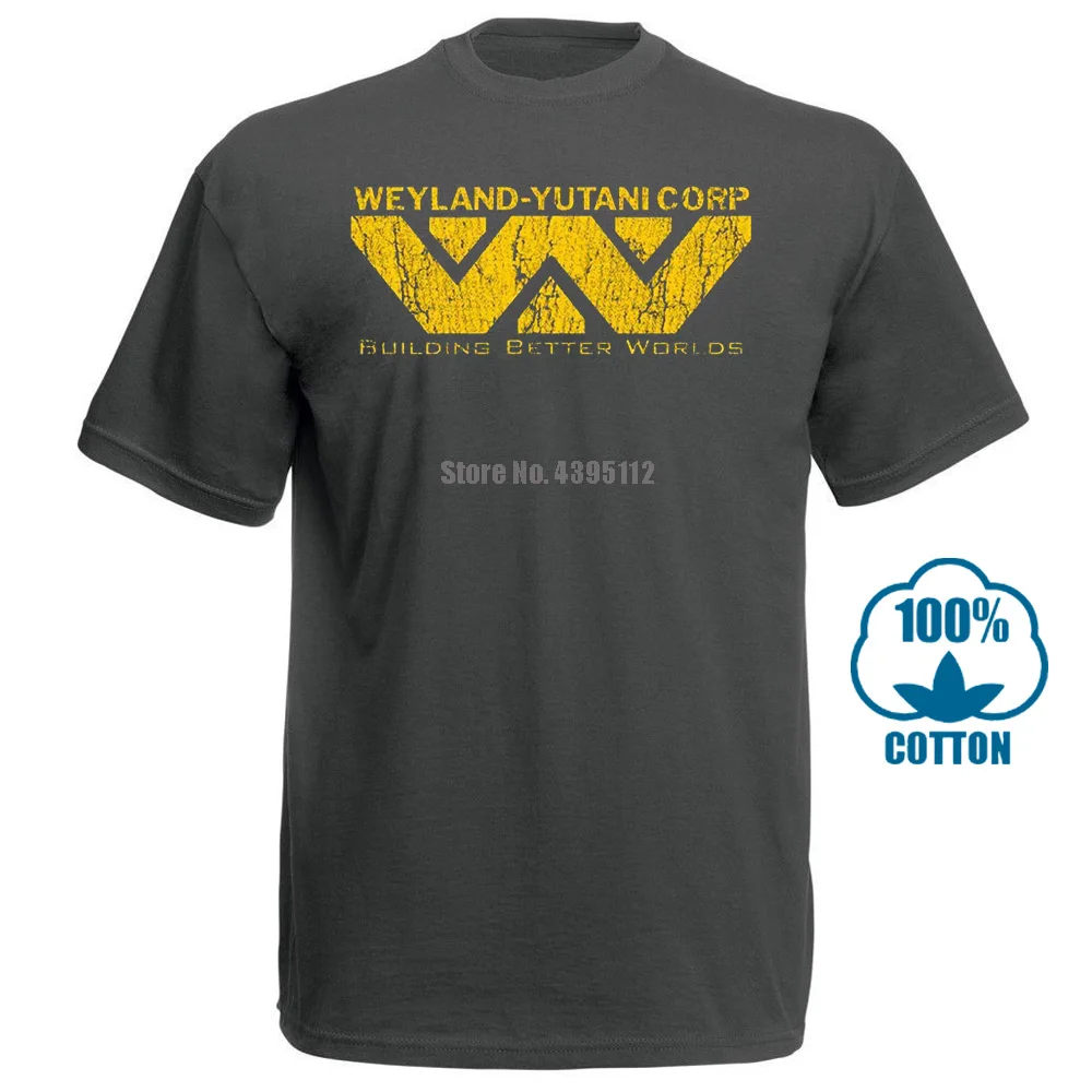 Новинка хлопковая забавная футболка Alien Weyland Yutani corp., футболка Building Better World Warrior corp., хипстерские топы, футболки - Цвет: Charcoal