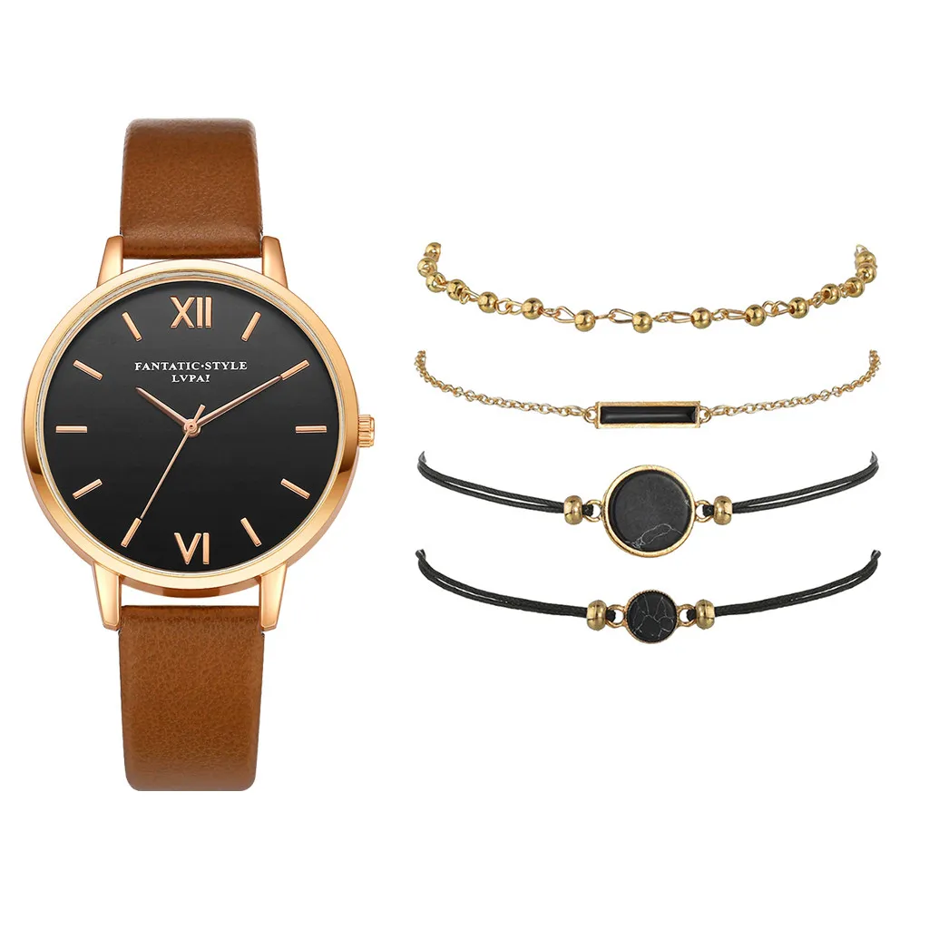 4x Bracelet Women's Quartz Leather Band Strap Watch Analog Wrist Bracelet Bracelet Watch Set Good Present For Your Friends#3