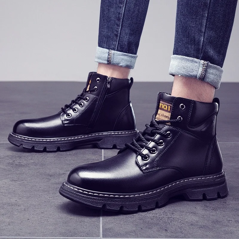 

New Fashion Casual Motorcycle Ankle Boots Men Martin Boots British Platform Shoes High-top Tooling Winter Shoes Men Tide Boots