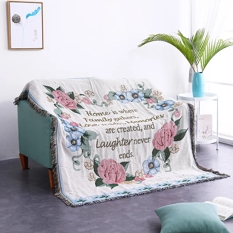 

Плед для дивана с цветочным рисунком, хлопковое вязаное одеяло с кисточкой, одеяло для кровати, домашний декор, чехол для дивана