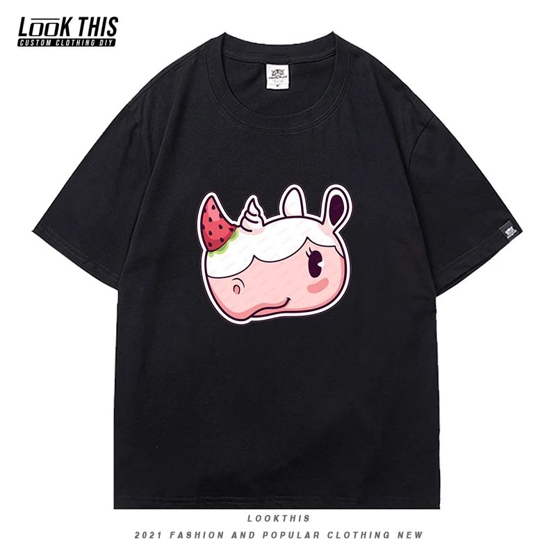 

Футболка в стиле Харадзюку с изображением пересекающихся животных, лето 2021, милые топы для мальчиков и девочек, уличная одежда унисекс с кор...