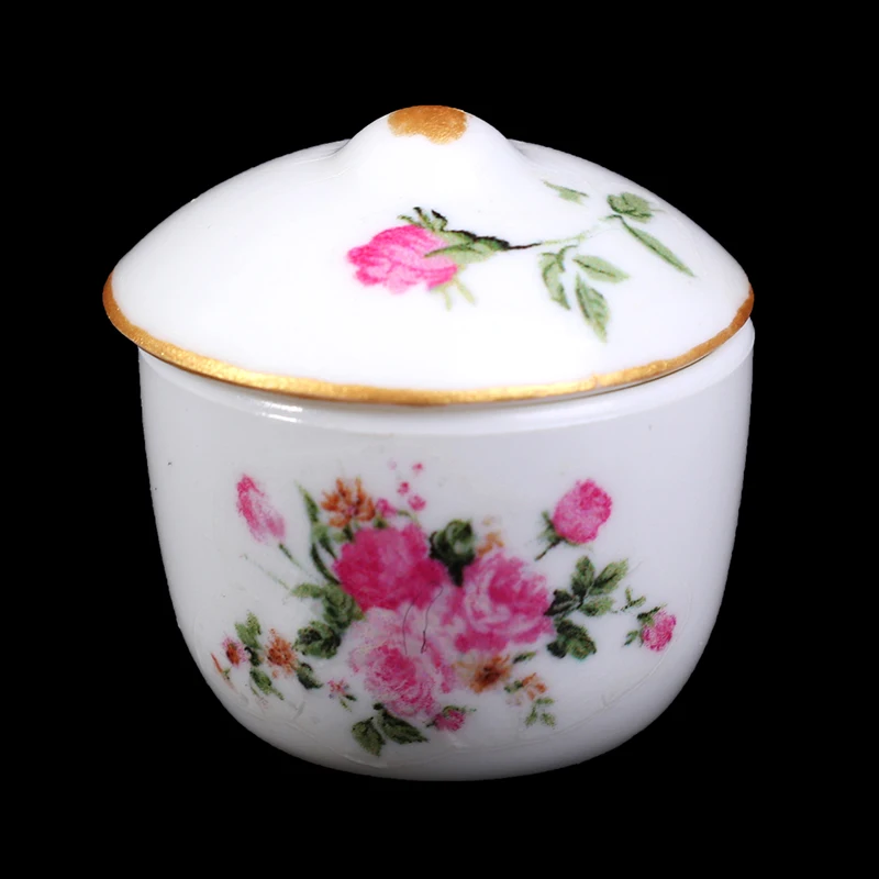 

3pcs Doll House Kitchen Miniature Casserole Pot Bowl Lid with Floral Pattern