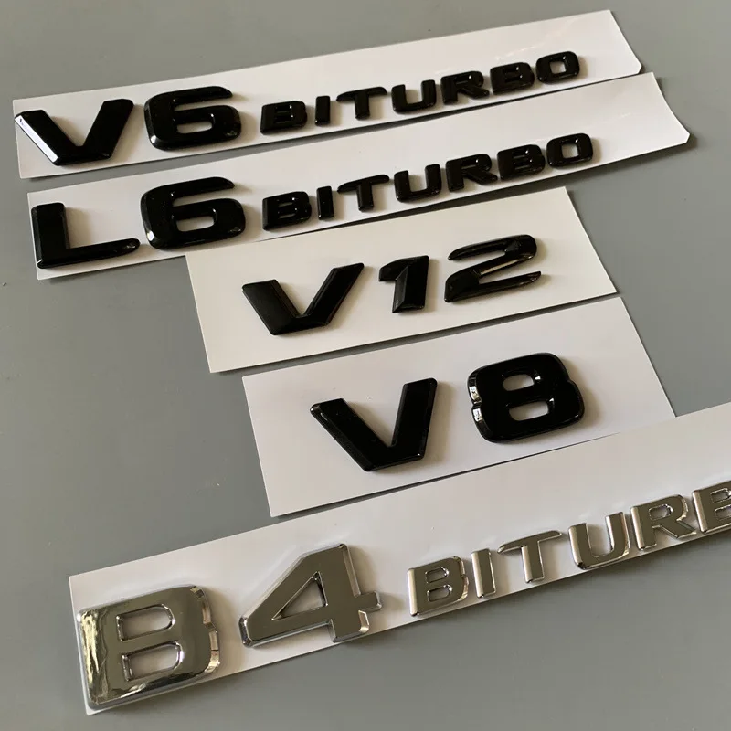 Эмблема письма для Mercedes Benz V8 V12 V6BITURBO L6BITURBO B4BITURBO автостайлинг багажник значок двойной турбо хромированная наклейка черный