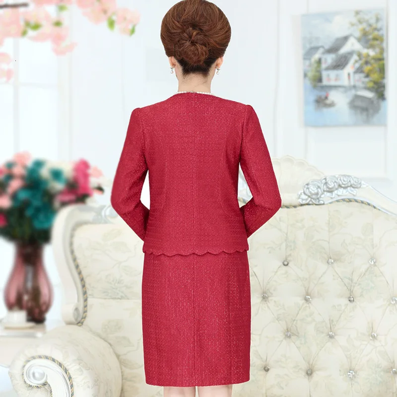 

Women's Bodycon Pencil Dress Suits Jacket 2 Piece Set Office Ladies Wear Autumn Winter Formal Wedding Guest Clothing Plus Size