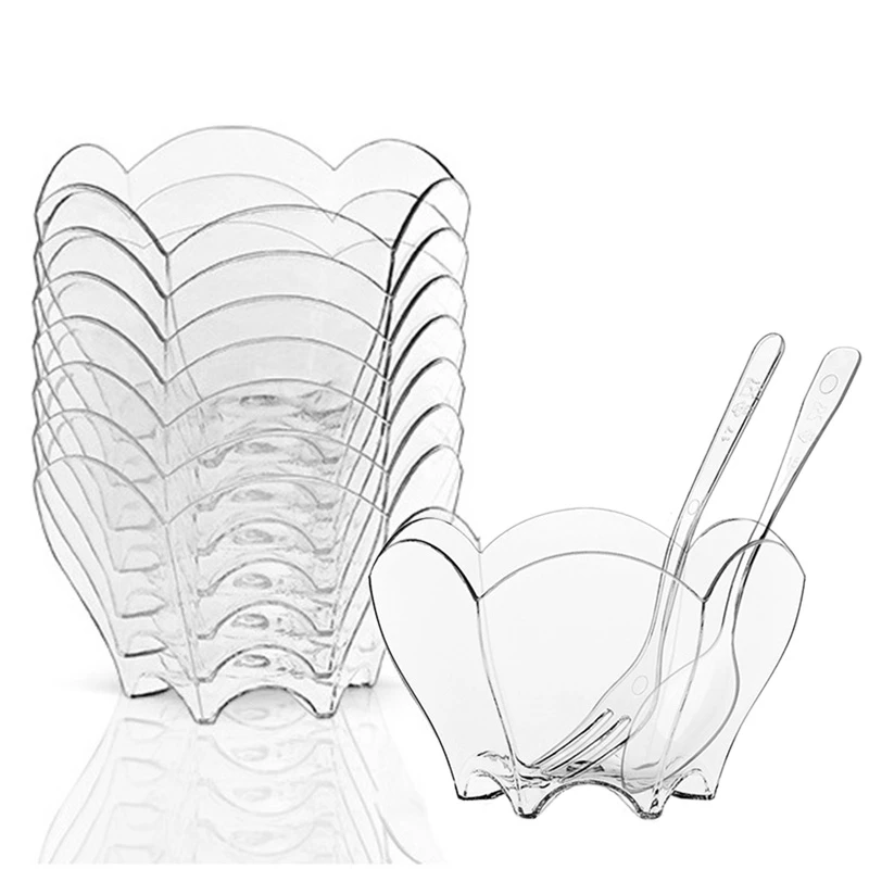 

24Pcs Disposable Plastic 90Ml Clear Ice Cream Petal Dessert Bowl Flower-Shaped Dessert Cake Salad Bowl Party Bowl