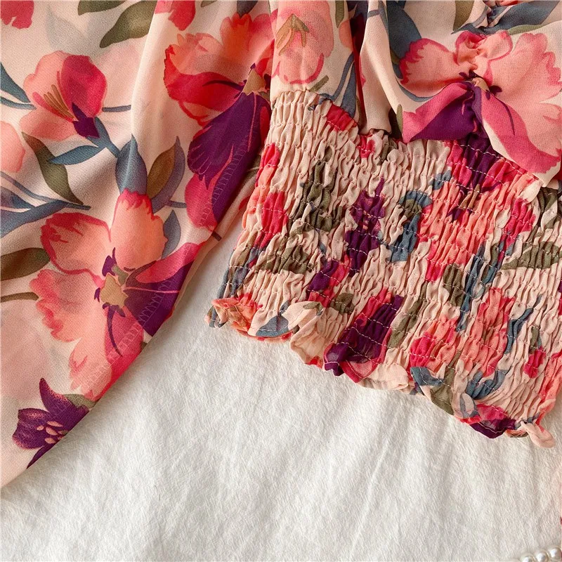 

Slash Neck Women Tops Floral Crop Puff Sleeve Women's Fashion Sexy Sweet Long-sleeved Shirt Blouse Lady Clothes