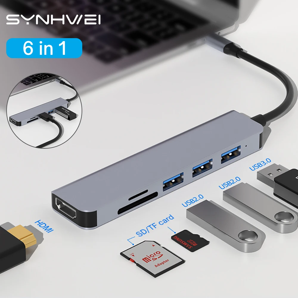 

6 в 1 USB C концентратор адаптер для USB 3,0 HDMI PD зарядная док-станция для MacBook Pro USB-C Тип C 3,0 сплиттер для Nintendo Switch