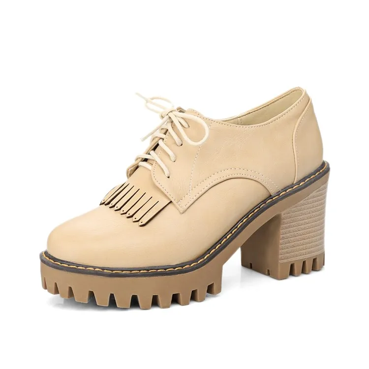 

Туфли-лодочки женские на шнуровке, высокий каблук, бахрома, массивный каблук, большие размеры