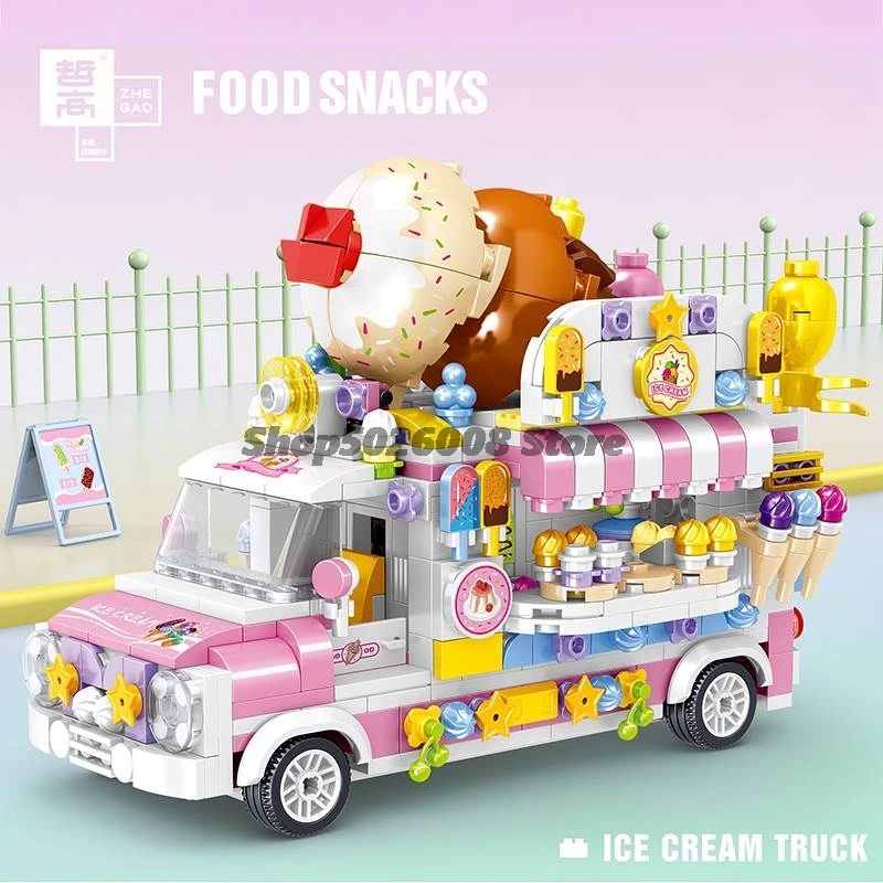 Fruit Dessert Burger Sushi Gourmet Building Block Car Hot Pot Seaside Barbecue Street View MOC Puzzle Children Toy Creative Gift | Игрушки и