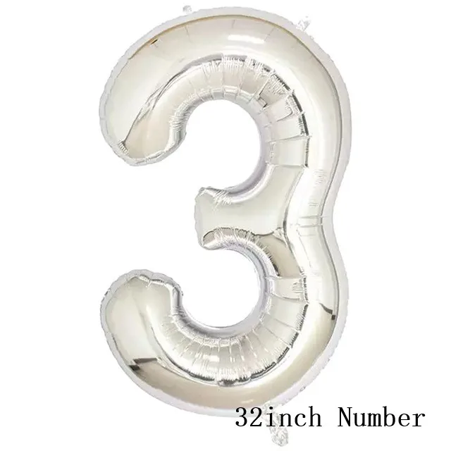 32inch Number 3 Золотистый, серебристый, металлический латексный воздушный шар 18 30 40 50 60 70 80 90 лет с номером в честь Дня Рождения вечерние воздушные шары из фольги для взрослых - Цвет: 32inch Number 3