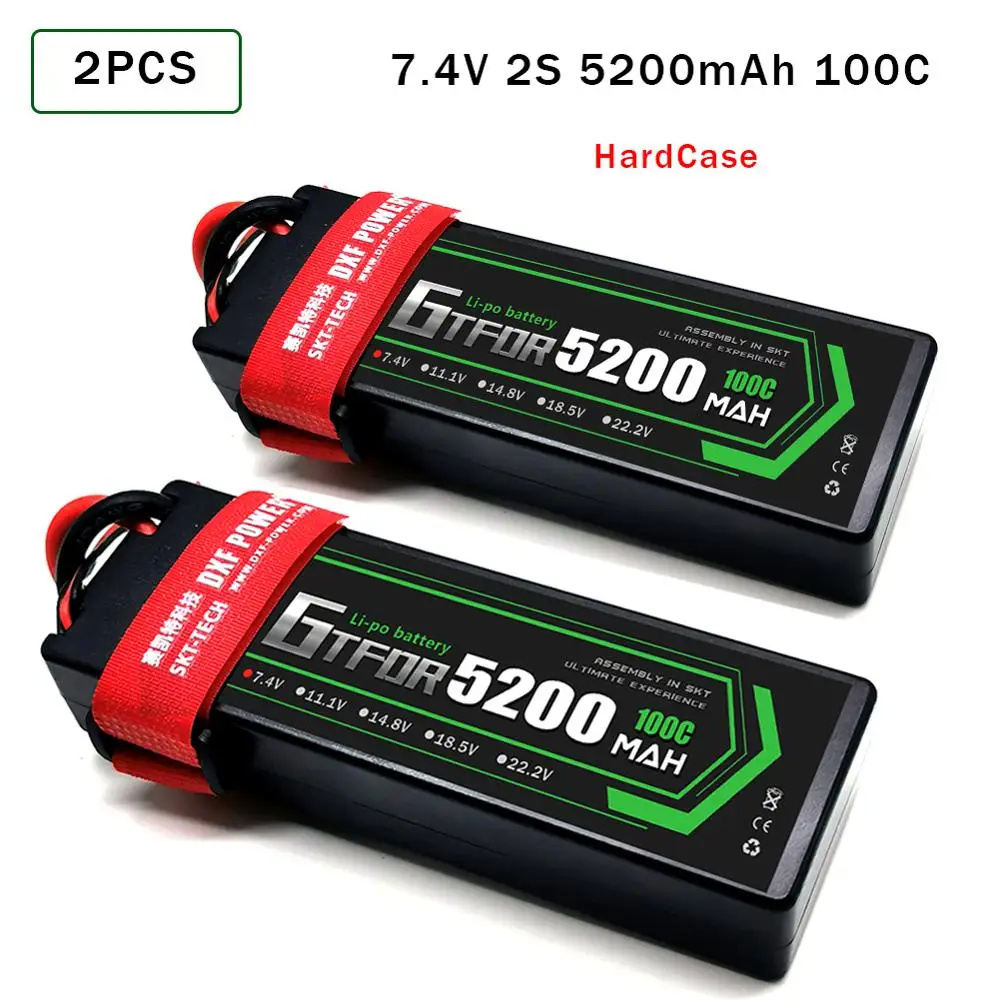 GTFDR-bater&iacute;a Lipo de 5200mAh, 7,4 V, 100C, 2S, para RC Evader BX, coche, cami&oacute;n, Truggy, Buggy, 1/8, 1/10, todoterreno, RC-0