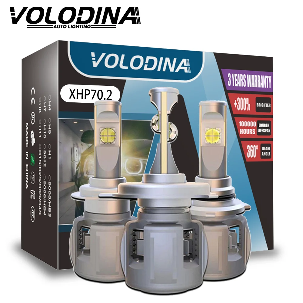 Voloдина 2 шт. H4 H7 автомобильная светодиодная лампа для фары H11 H8 LED H1 HB3 9005 HB4 9006 CREE