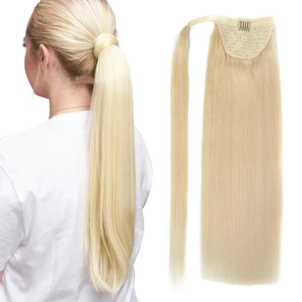 human hair light blonde 613 ponytail extension Wrap Around