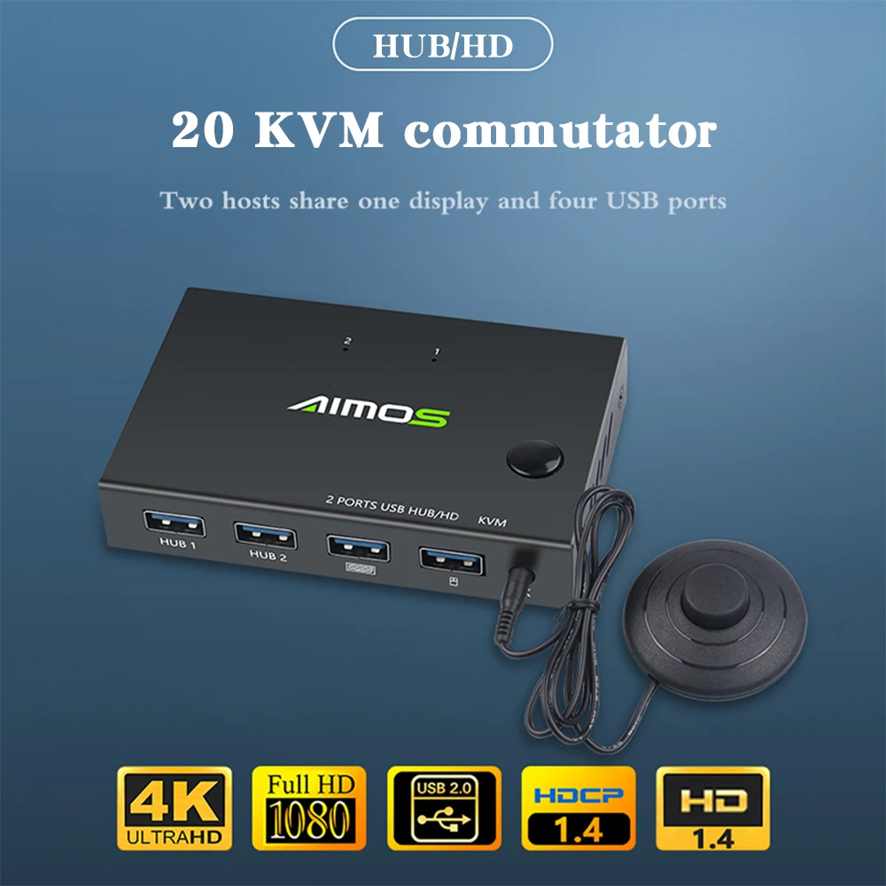 

KVM Switch 2 Port Box Share 2 Computers with One Sharing Keyboard Mouse Printer 4K USB HDMI-Compatible KVM Switcher