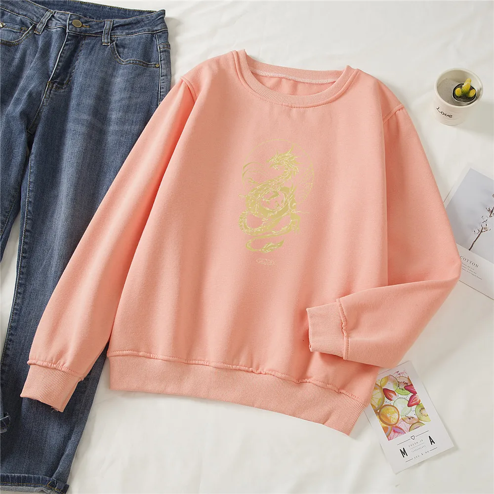 Soft Girl Crewneck Sweatshirt Woman Vintage Womens Graphic Sweetshirt Dragon Pattern Women Hoodies Aesthetic Clothes Cool Style