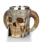 Пивная кружка с двойной ручкой из нержавеющей стали, кружка с черепом и Рогом, кружка с черепом викингов-солдат, кружка для напитков со средневековым черепом, кружка для кофе