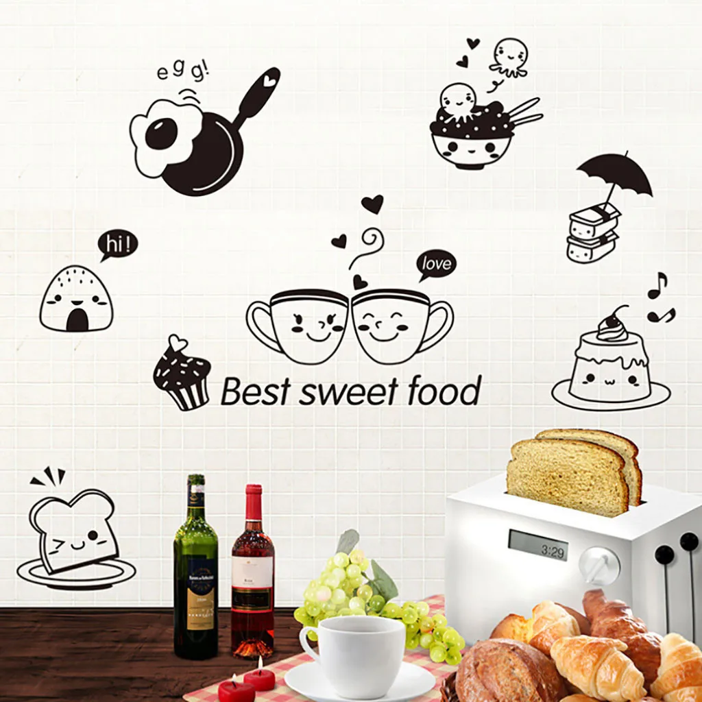 

KAKUDER Cartoon Kitchen Removable Wall Stickers Refrigerator Coffee Sweet Food DIY Wall Art Decal Room Decoration Drop Ship 2021
