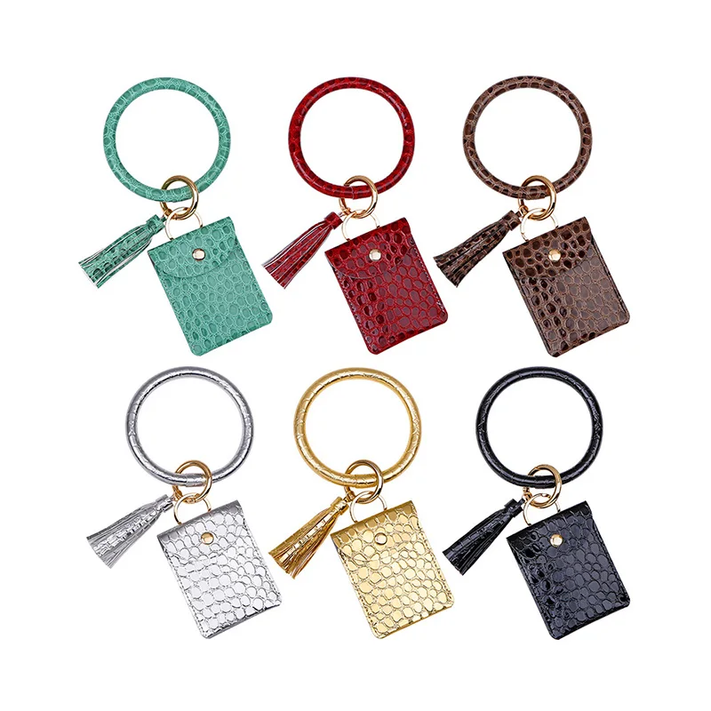 

RE New Fashion PU Leather Tassel Keychain Crocodile Pattern Purse Pendant Keychain Women Men Bracelet Keychain Jewelry 2020