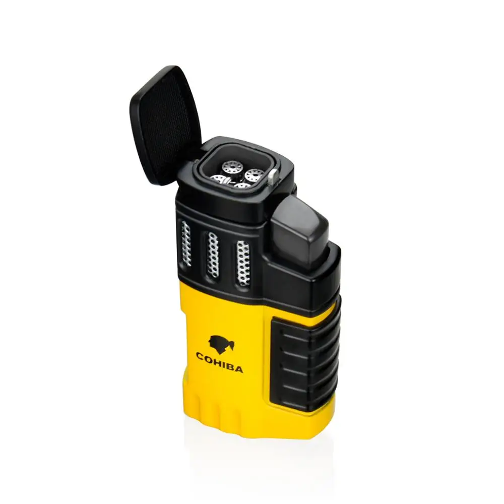 COHIBA сигаретный фонарь зажигалка 4 наполнителя Бутановая Зажигалка Quad Jet Flame для