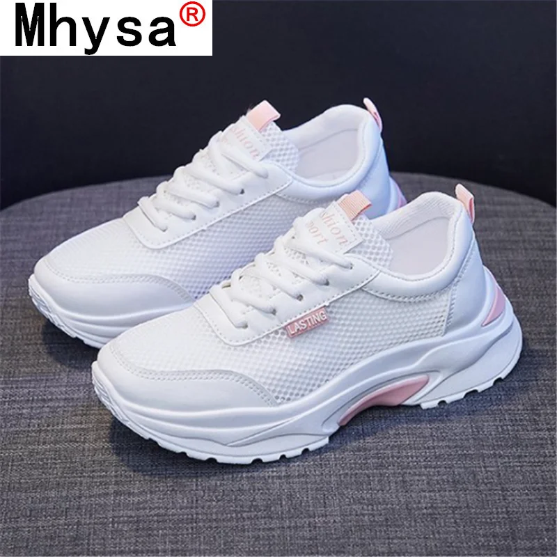 

2021 Spring Women Lace-up Casual Sneakers Fashion Mesh Breathable Vulcanized Shoes Outdoor Platform Comfortable Shoes for Woman