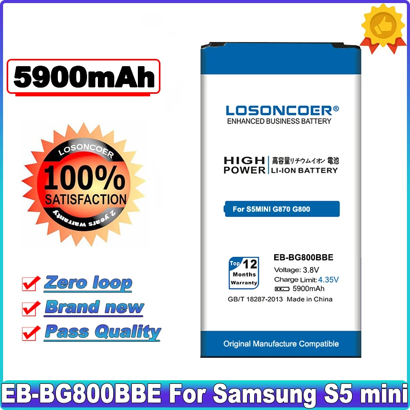 LOSONCOER 5900mAh EB BG800BBE для Samsung S5 мини батарея Замена GALAXY SM G800H G870 G800F|Аккумуляторы