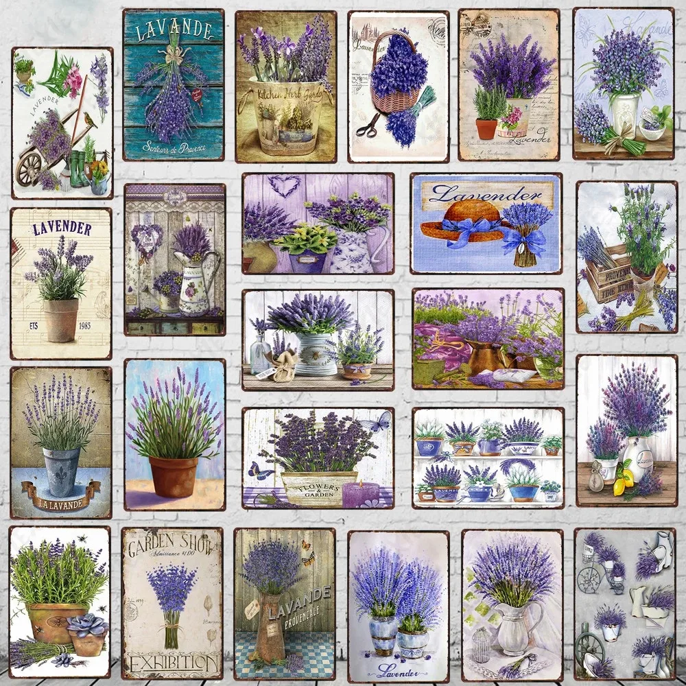 

Garden Flowers Purple Lavender Tin Sign Fresh Fragrant Farm House Decoration Iron Painting Metal Plate Pendant Plaque