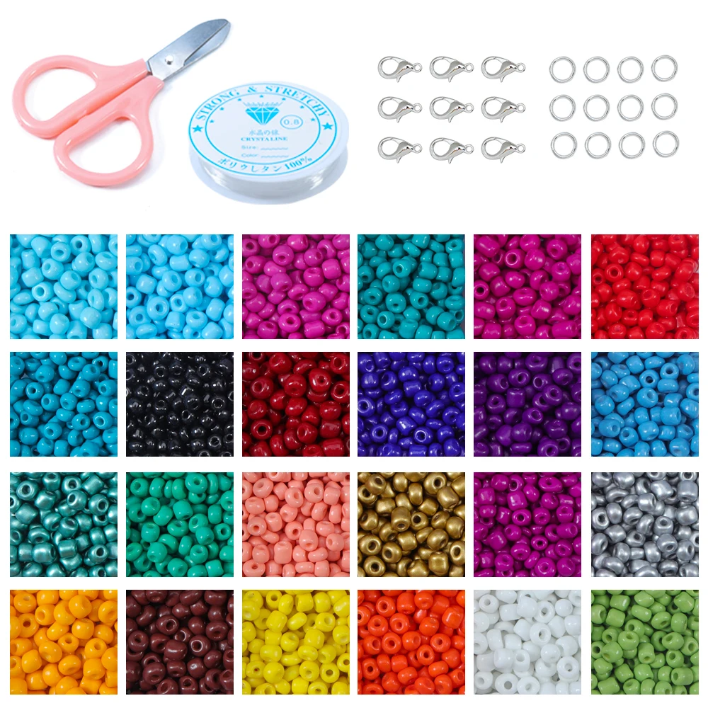 

CKysee 24 Color Natural Rice Bead Glass Rice Bead Baked Paint Bead Dyed Core Bead Combination Set DIY Jewelry Accessories