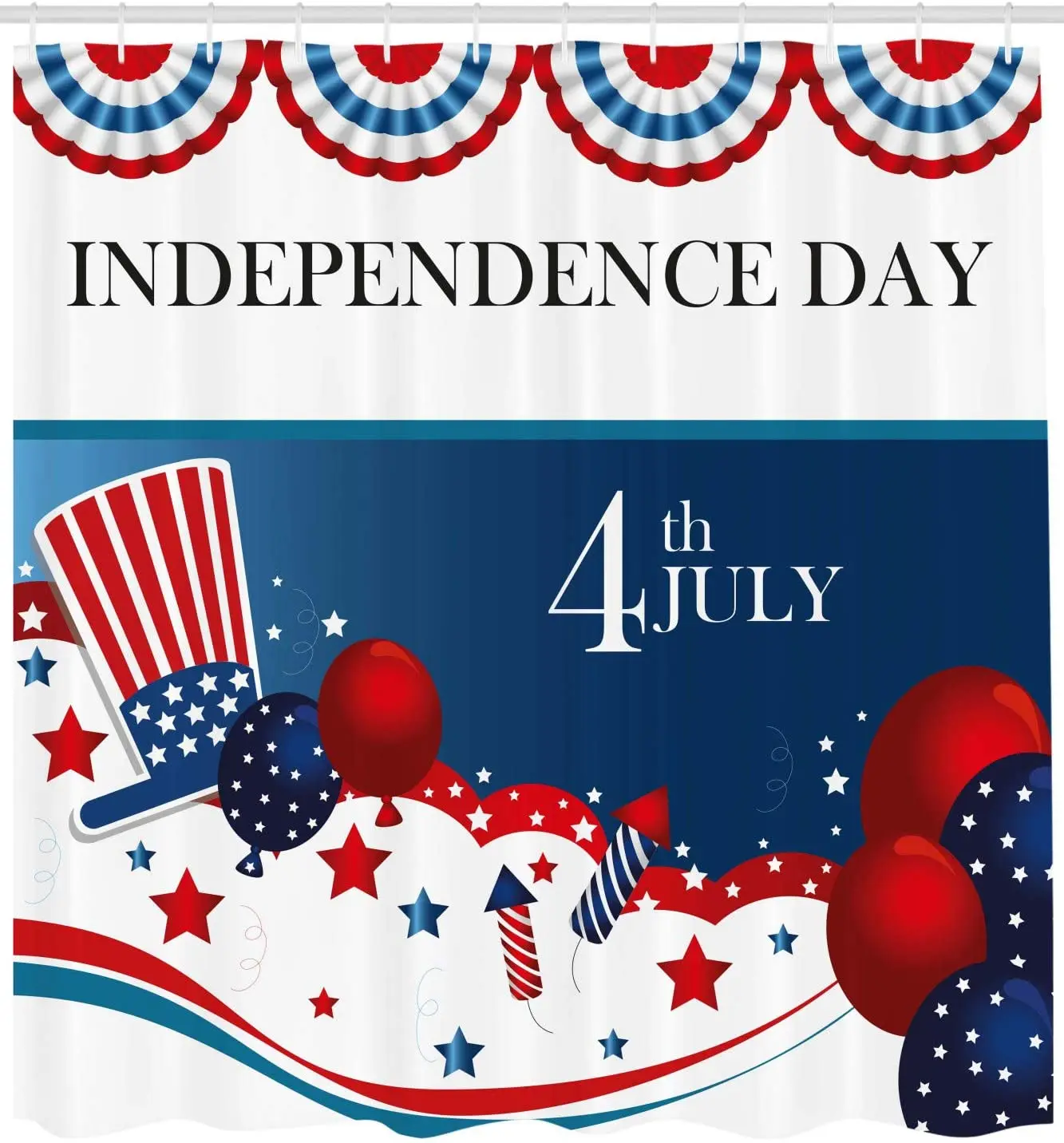 Занавеска для душа 4 июля мультяшный стиль фейерверк шапка дяди Сэм звезды и