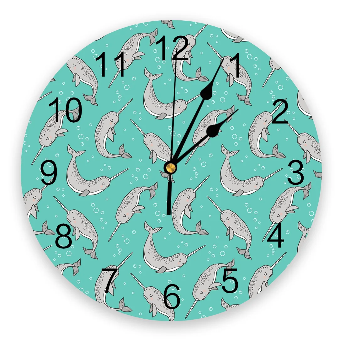 

Narwhal Grey on Green Wall Clock Home Decor Bedroom Silent Oclock Watch Wall Digital Clock Wall Clock for Kids Rooms