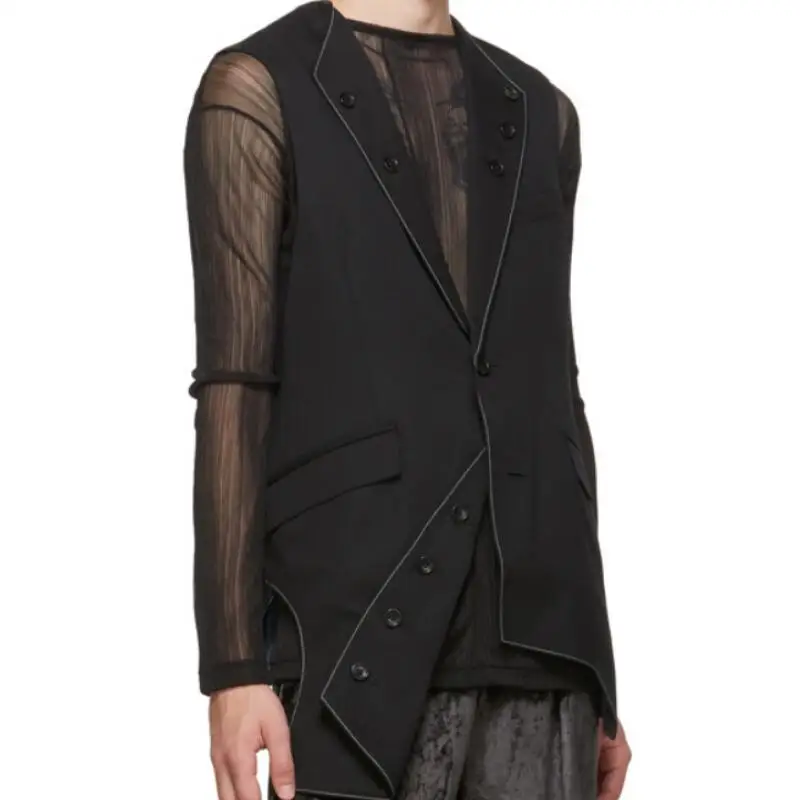 

HOT / Spring Men’s New Fashion Personalized Customization Large-size Sleeveless irregular all-match vest jacket /S-6XL