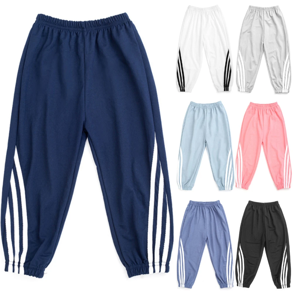 

Kids Boys Girls Long Pants Summer Holiday Casual Solid Color Striped Printed Sweatpants Cotton Loose Soft Low Straight Trousers