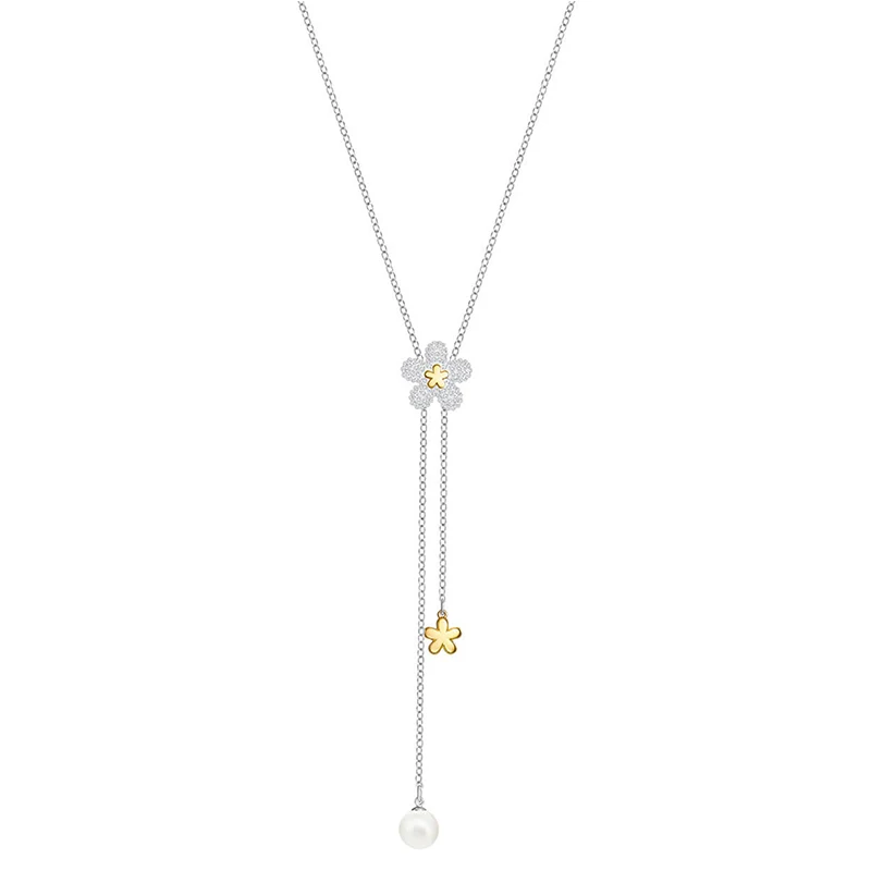 

SWA Exquisite New Stylish And Charming Tough Y Necklace, Bright Crystal Flowers For Ladies' Romantic Birthday Jewelry Gifts