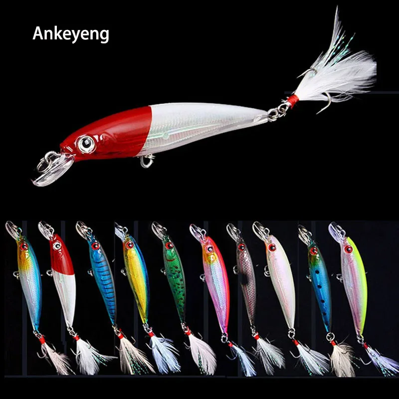 Ankeyeng 10 шт. Minnow 9 см 7 2g Рыбная приманка вобблер искусственный Пластик перо воблер