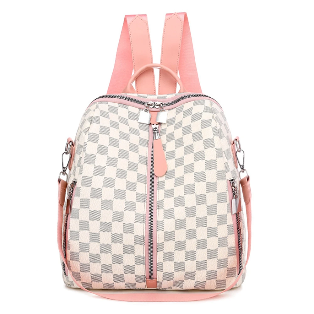 

Ladies Small Backpack Women Luxury Designer White Plaid Print Rucksack Kawaii Double Shoulder Backpacks for Girls