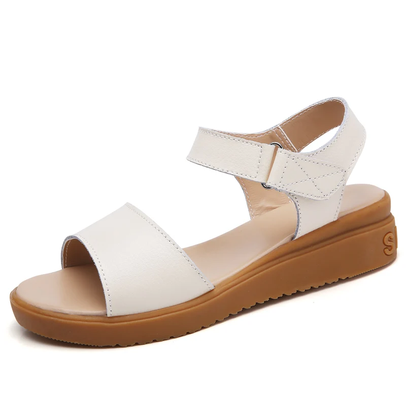 

Женские кожаные сандалии на массивном каблуке, черные или Белые Повседневные босоножки для офиса, лето 2021