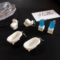 creative funny earrings exaggeration closestool bathtub water dispenser dangle earrings resin cosplay jewelry gifts for women