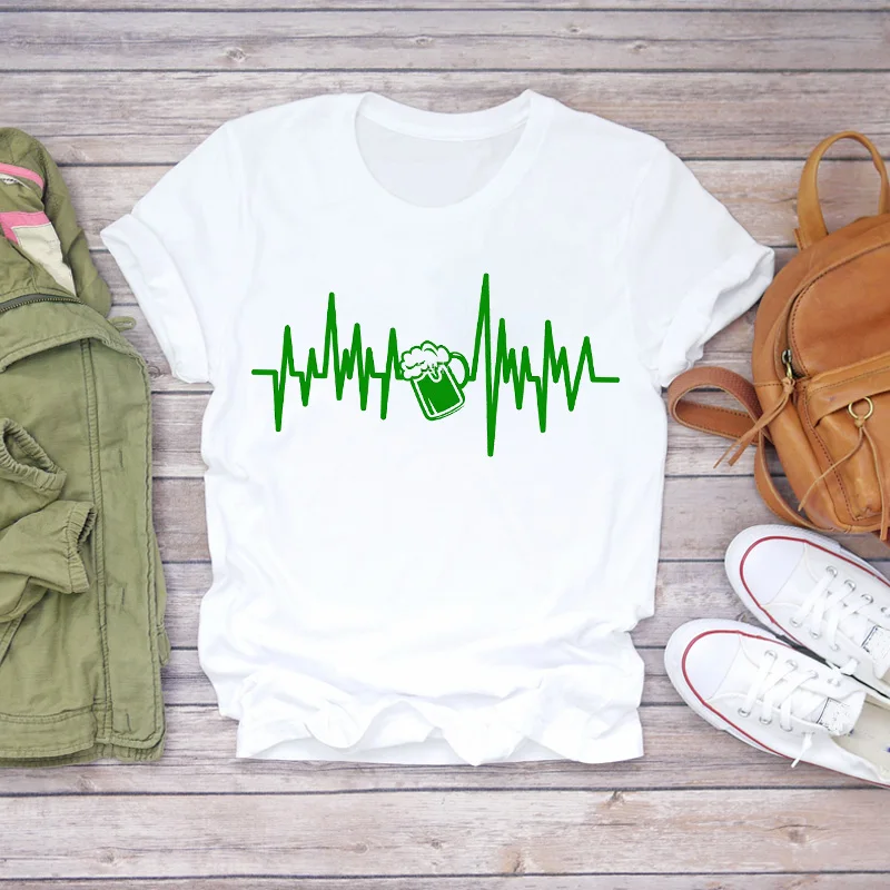 Милая женская одежда с коротким рукавом в стиле 90 х изображением забавного пива