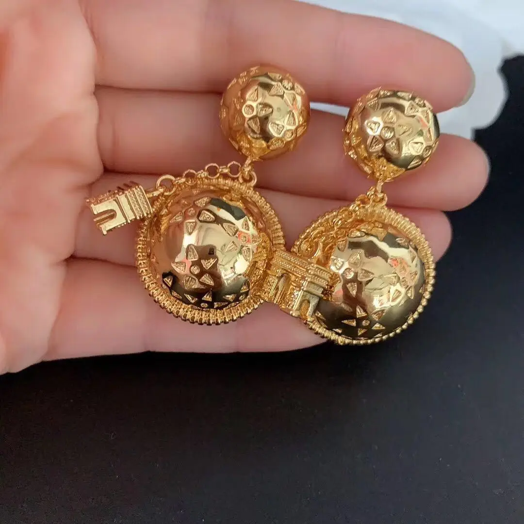 

2020 France Paris French Retro Vintage Stereo Star Planet Double ball Ear Stud