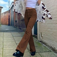 brown jeans joggers women flare pants vintage streetwear mid waist denim trousers