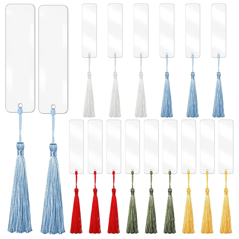 

30 Pieces Blank Acrylic Bookmark Acrylic DIY Bookmark Unfinished Acrylic Book Markers Ornaments and 30 Colorful Tassels