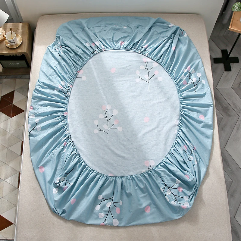 100% Cotton fitted sheets Mattress Cover Four Corners with elastic bedding cover flower love bed twin queen king size | Дом и сад
