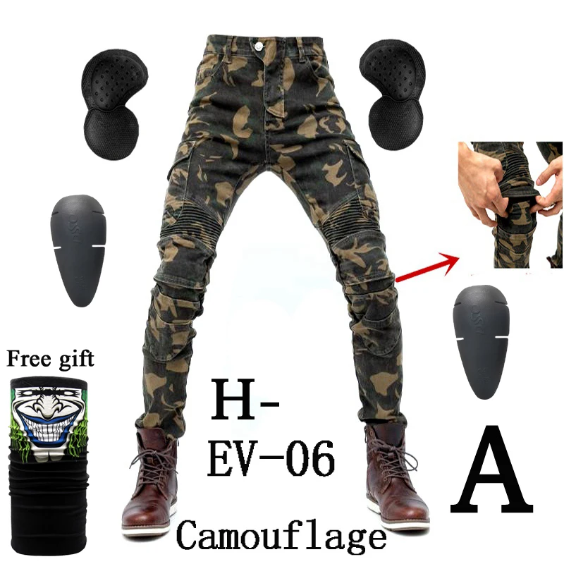 H-EV-06 Camouflage A Дизайн мотоциклетные брюки мужские мото джинсы Защитное снаряжение для езды на велосипеде мотоциклетные брюки 718 штаны для мотокросса С Prote - Цвет: H-EV-06 Camouflage A